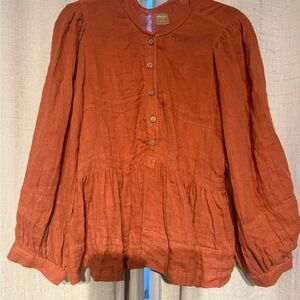 Free People Burnt Orange Button Down Shirt